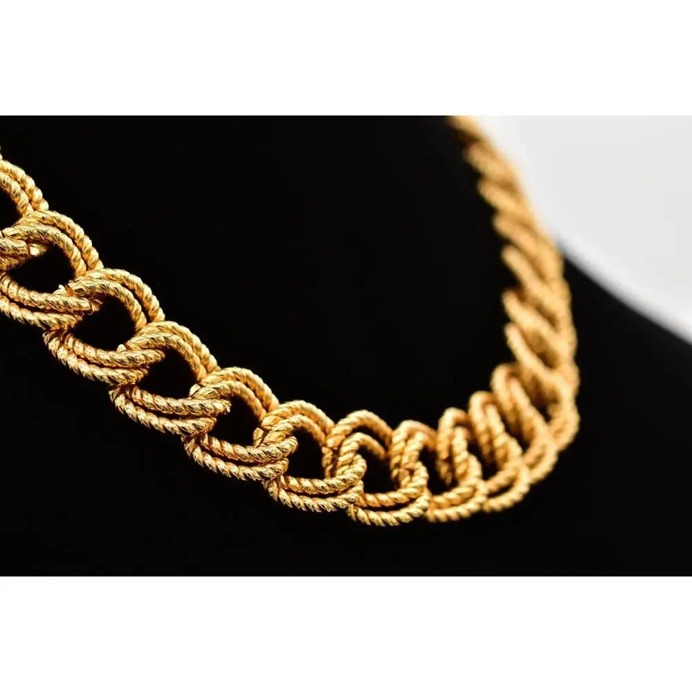 Vintage Chain Collar Necklace Double Linked Textured Gold Heavy Chunky 80s BinBE